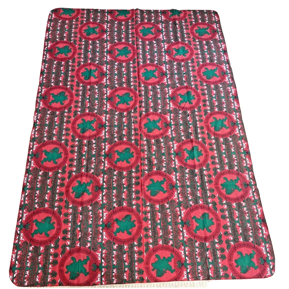 Christmas Tablecloth Printed Walking Santa Claus Whimsy Red & Green Rectangle